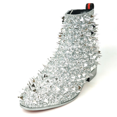 FI-7527 Silver Glitter Silver Spikes Boot Size Zipper Fiesso by Aurelio Garcia