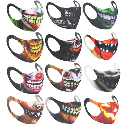 12er Set nicht medizinische Halloween Gesicht/Grinsen Druck atmungsaktiv Baumwolle Gesichtsmasken/