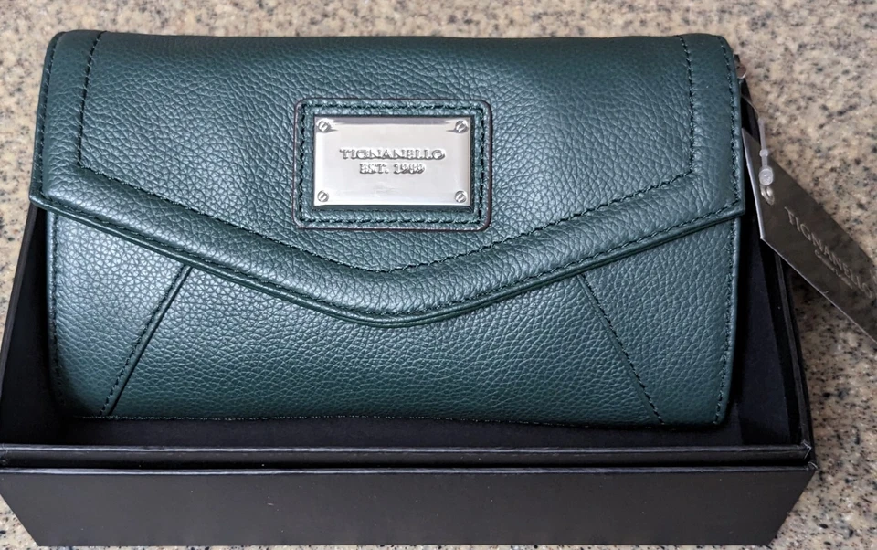 Bolsa de mão Tignanello Socialite fina tiracolo couro verde esmeralda nova na caixa