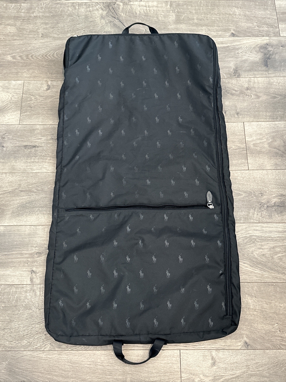 Rara borsa per indumento vintage polo ralph lauren piccola pony stampa completa anni '90 nera