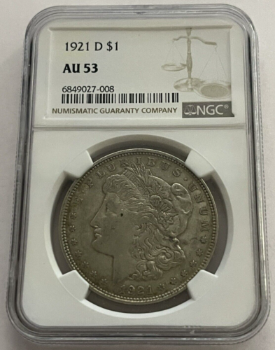 1921-D Morgan Silver Dollar NGC AU53 US MINT - Foto 1 di 4