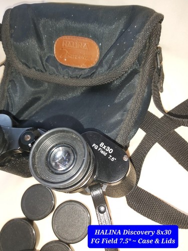 HALINA Discovery 8x30 Binoculars+ Lids +Soft Case & Straps Wide Angle F=7.5° VGC - Picture 17 of 23