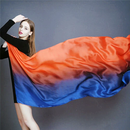 Colorful Gradient Women Silk Scarf Shawl Belly Dance Waving Scarf Veil 100*190cm - Image 4 of 4