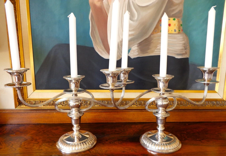 ВИНТАЖНЫЙ BIRKS ПАРА 3 СВЕТА КАНДЕЛЯБР 14 «X 9» REGENCY ПЛАСТИНА АНГЛИИ REED TWIST НОВОМ - Изображение 3 из 4