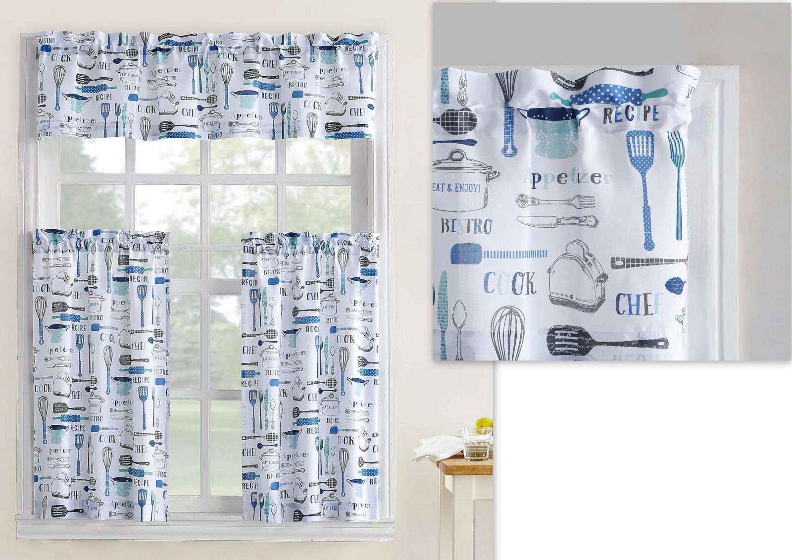 3 pc. Printed Curtains Set 2 Tiers (27