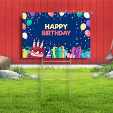Happy Birthday balloons gifts blue background yard sign