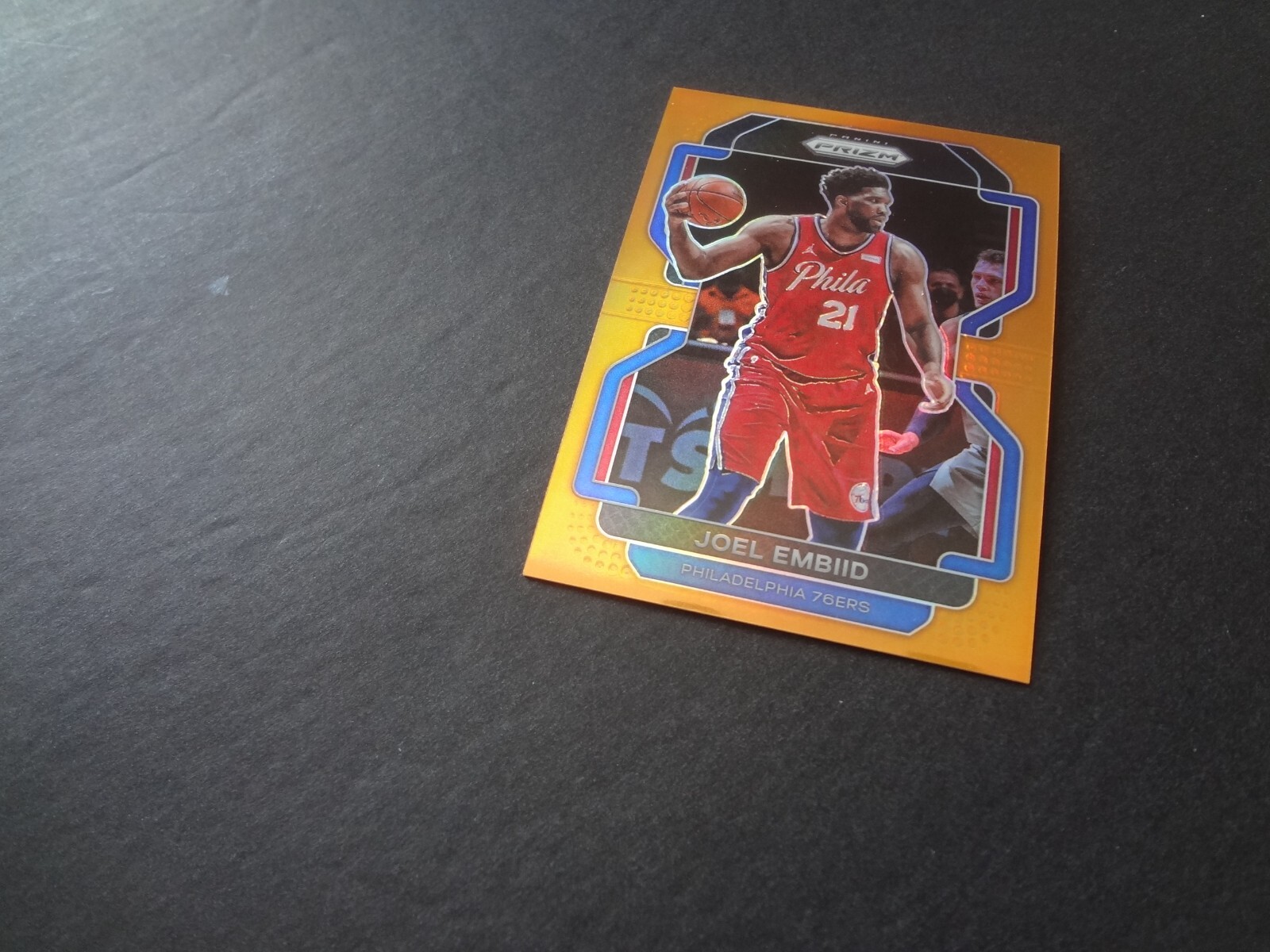 2021-22 Prizm Joel Embiid 01/49 Orange Prizm 176 Philadelphia 76ers KU Panini