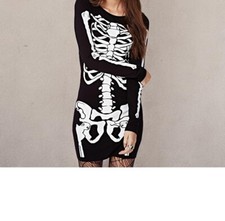 Halloween Costume Skeleton Dress Long Sleeves Stretchy Women's Small NEW