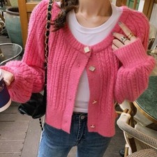 Lady Cable Knit Jumper Sweater Cardigan Jacket Coat Knitwear Outwearn Retro Tops