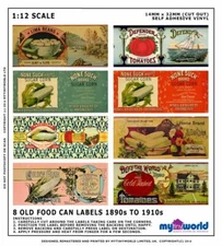 Set Of 8 Dolls House Miniature Mixed Food Labels (1890s-1930s)