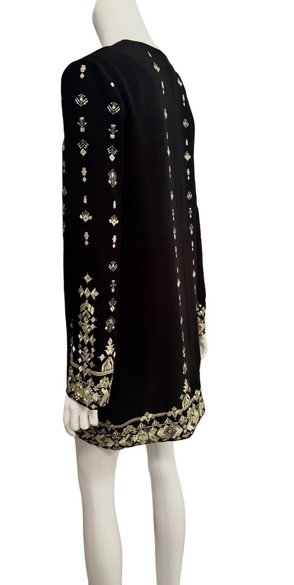 RACHEL ZOE Black Gold Embroidered Embellished Tunic A-line Dress! NWT 6 |  eBay
