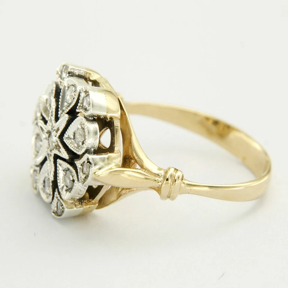 Bague en OR Jaune 14 Carats k et DIAMANT Style Ancienne 51 52 53 54 55 56 57 58  - Photo 4/4