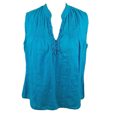 Vintage DCC Missy Womens Size Large Tank Top V-Neck Sleeveless Ruffle Blue