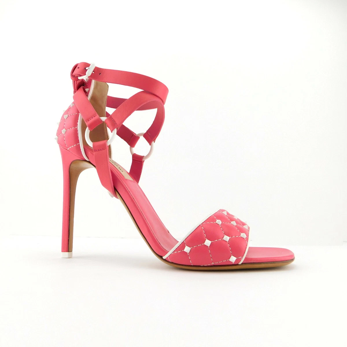 New VALENTINO Size 8 Pink ROCKSTUD Ankle Strap Heels Shoes 38.5