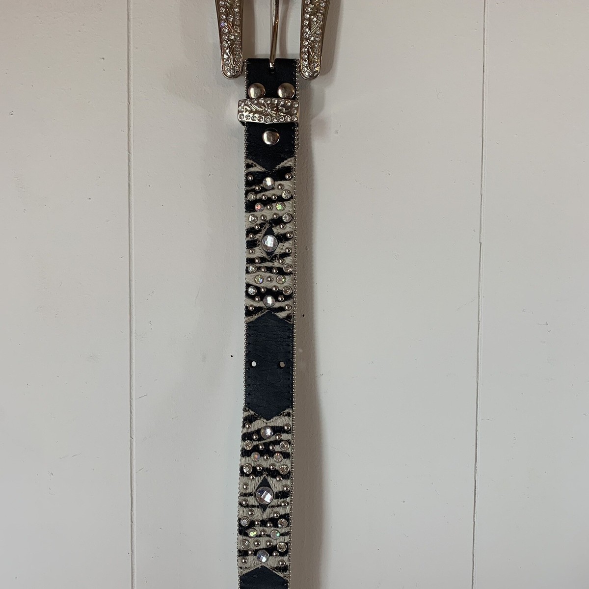 Nocona Zebra Print/Embellished Belt Nocona Womens Leather Belt Black White Zebra Print Bling  main image 2
