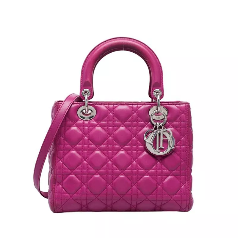 Sac fourre tout Christian Dior rose Lady Dior argent moyen