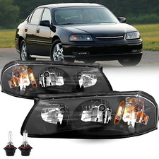 For 2000-2005 Chevy Impala Black Housing Amber Corner Headlight Headlamp Sets