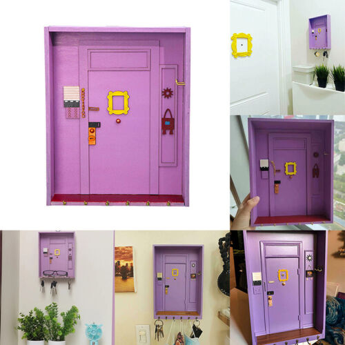 Purple Wooden Door Key Hanger Shelf Crafts Hanging Board Wall Home Decoration - Picture 1 of 10