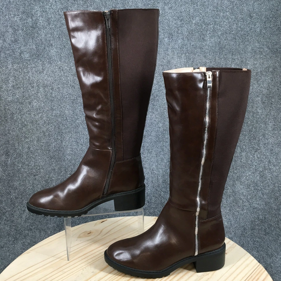 Journee Collection Botas Mujer 8.5 Extra Anchas Becerro Morgaan Alto Cremallera Montar Marrón Foto 2 de 4