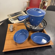 Service à Fondue Le Creuset Fonte Émaillée Bleu Bourguignonne Savoyarde / Neuf