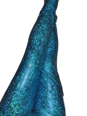 VTG SATIN LIQUID SHINY SPACEAGE FOIL FLASHBULB AQUA LEGGINGS PIPE LEG S/M