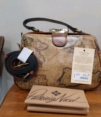 Patricia Nash Gracchi Frame Leather European Map Satchel Crossbody Bag NWT