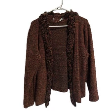 Multi Color Open Front Fringe Sweater Jacket Size L No Tags