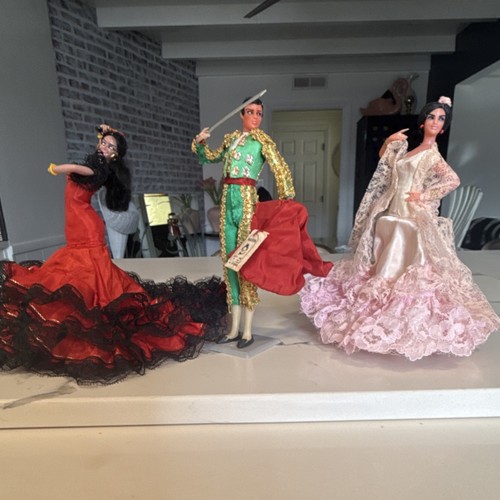 Marina Spanish Dolls Set Matador & Flamenco Dancers Red Pink Dresses