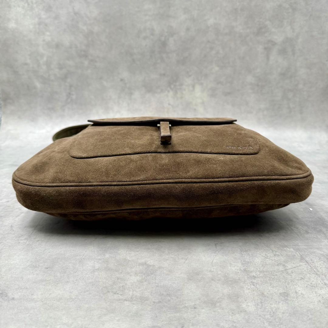 PRADA Shoulder Bag Khaki Brown Suede Women Y2K vintage Handbag Logo embossed JPN thumbnail 6