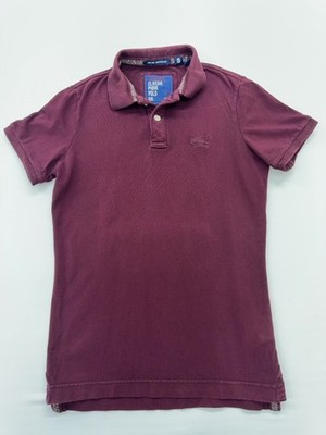Superdry Mens Burgundy Polo Size S Vintage Destroyed Button Collared Knit