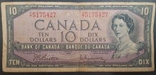 1954 Canada 10 Dollars P79b TT5175427, sigs Beatty-Rasminsky.