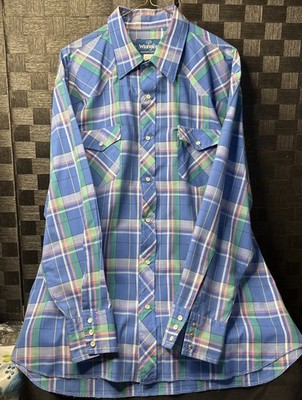 wrangler pearl snap Long Sleeve Size Xl Blue Plaid