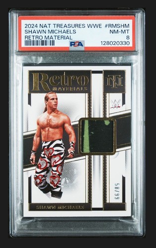 2024 PANINI NATIONAL TREASURES WWE RETRO MATERIALS  #RMSHM SHAWN MICHAELS PSA 8