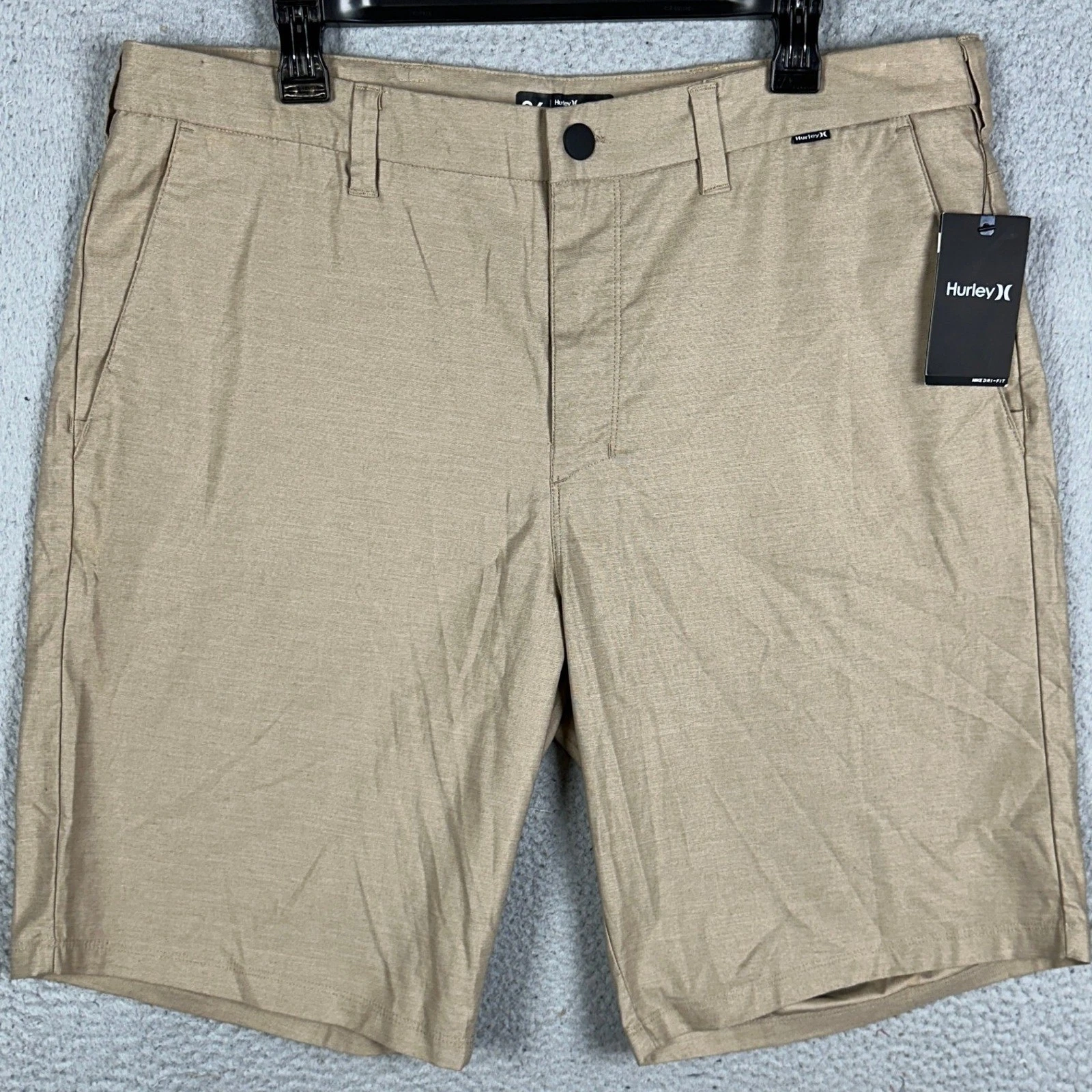 NEW Hurley Shorts Mens 36 Tan Nike Dri-Fit Chino Performance Flat Front Stretch