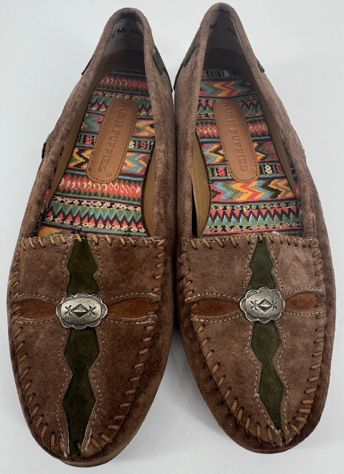 Mocasín Hush Puppies para mujer boho étnico de gamuza marrón talla 8,5 M Southwest Comfort Foto 4 de 4