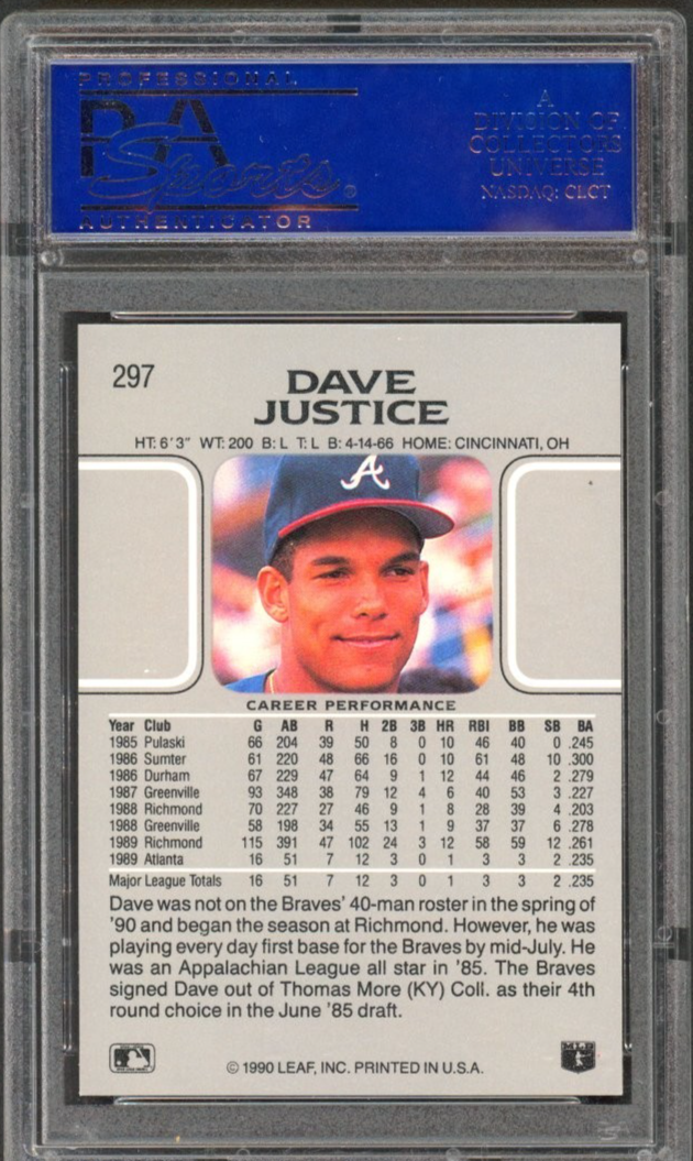 1990 Leaf - David Justice (RC) #297 PSA 8 | eBay