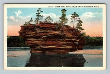 Dells The Wisconsin River WI, Sugar Bowl Rock, Wisconsin Vintage Postcard