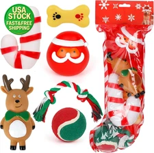 Christmas Dog Stocking Toys Set 6PCS Squeaky Plush Xmas Gift for Pets