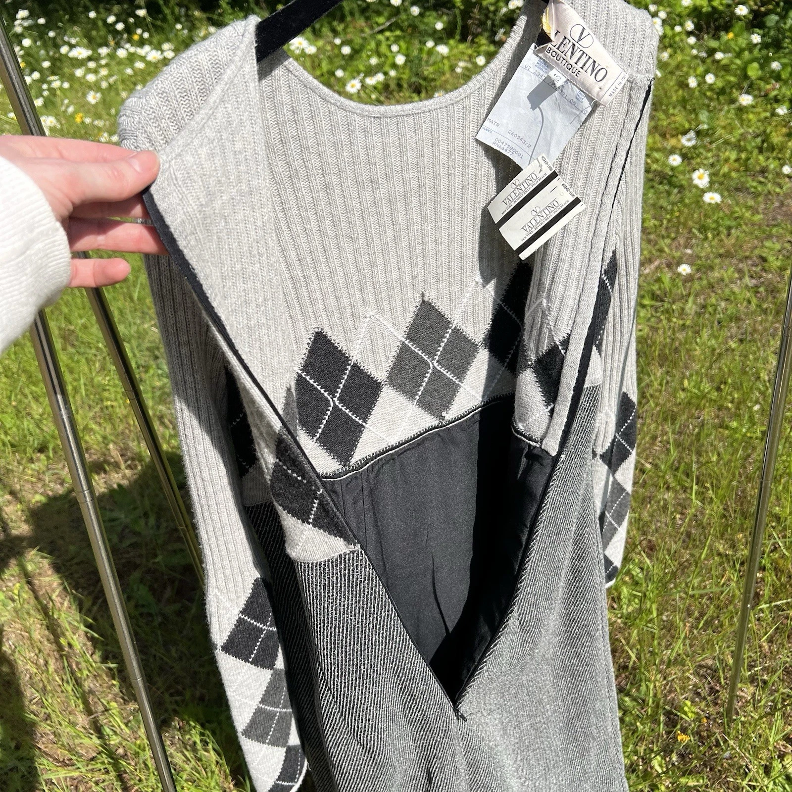 $2410 Nuovo con etichette Valentino Boutique abito vintage grigio argyle maglia lana 10
