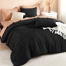 Oversized Queen Comforter Black, 3 Pieces Tufted Boho Farmhouse Bedding Comfo...
