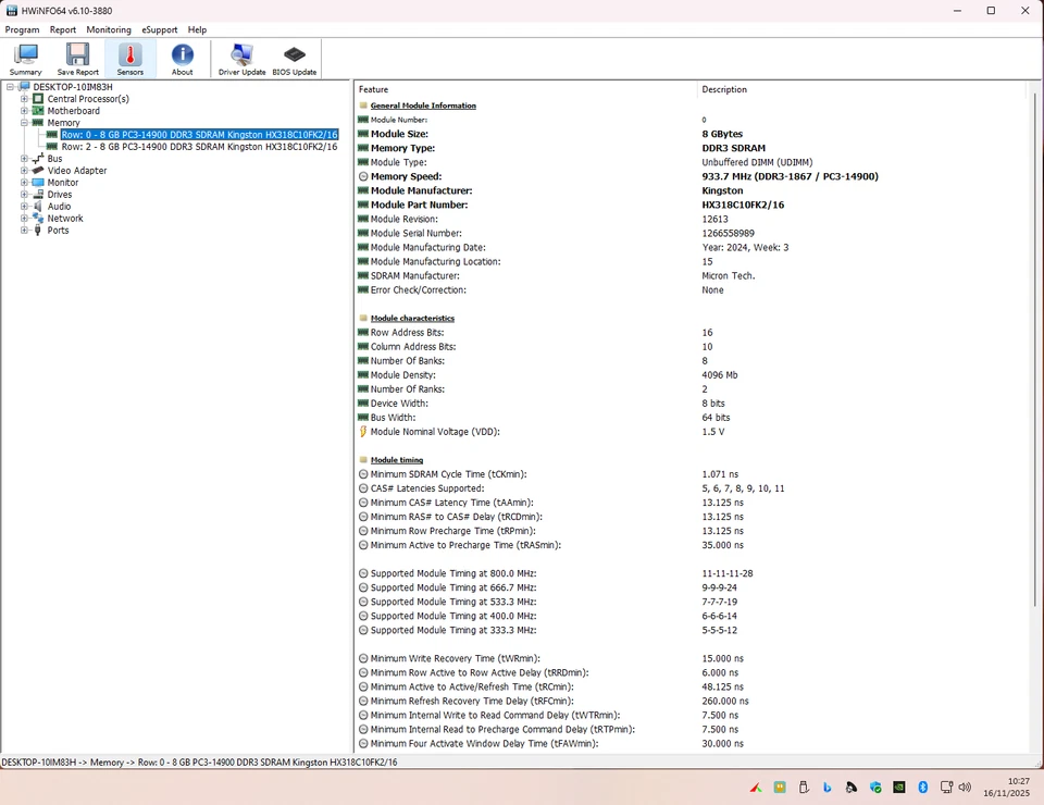 HYPER X 2 X 8go soit 16go DDR3 1866mhz rouge HX318C10FK2/16 NEUVE (2) - Photo 4/4