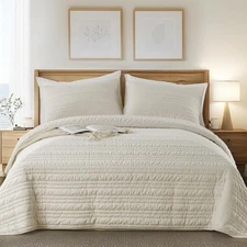 KASENTEX Luxury Velvet Quilt Set 3 Pieces Oversized King, Light Khaki 