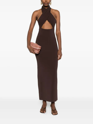 Christopher Esber Slope Halter-Neck Maxi Dress in Espresso - M