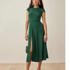 Reformation Gavin Emerald Green Cap Sleeve Open Back Midi Dress with Slit Size 0