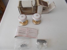 Vintage Gainsborough White Porcelain Door Knob Set  Gold Snowflake Design.  NOS