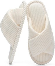 Slippers for Women Memory Foam House Bedroom Corduroy Crossbands Open Toe