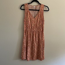 Old Navy Women M Coral Ditsy Floral Sleeveless Waist-Defined V-Neck Dress