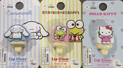 Hello Kitty , Kerokerokeroppi, Cinnamoroll X Primark Lipgloss Set Of 3 Cool New