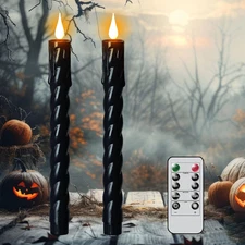 Flickering Flameless Taper Candles with Remote and Timer, 2 Pack Battery LED