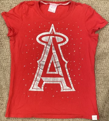 Victoria Secret Pink Bling MLB LA Angels HALOS Red / Silver  T shirt Size L